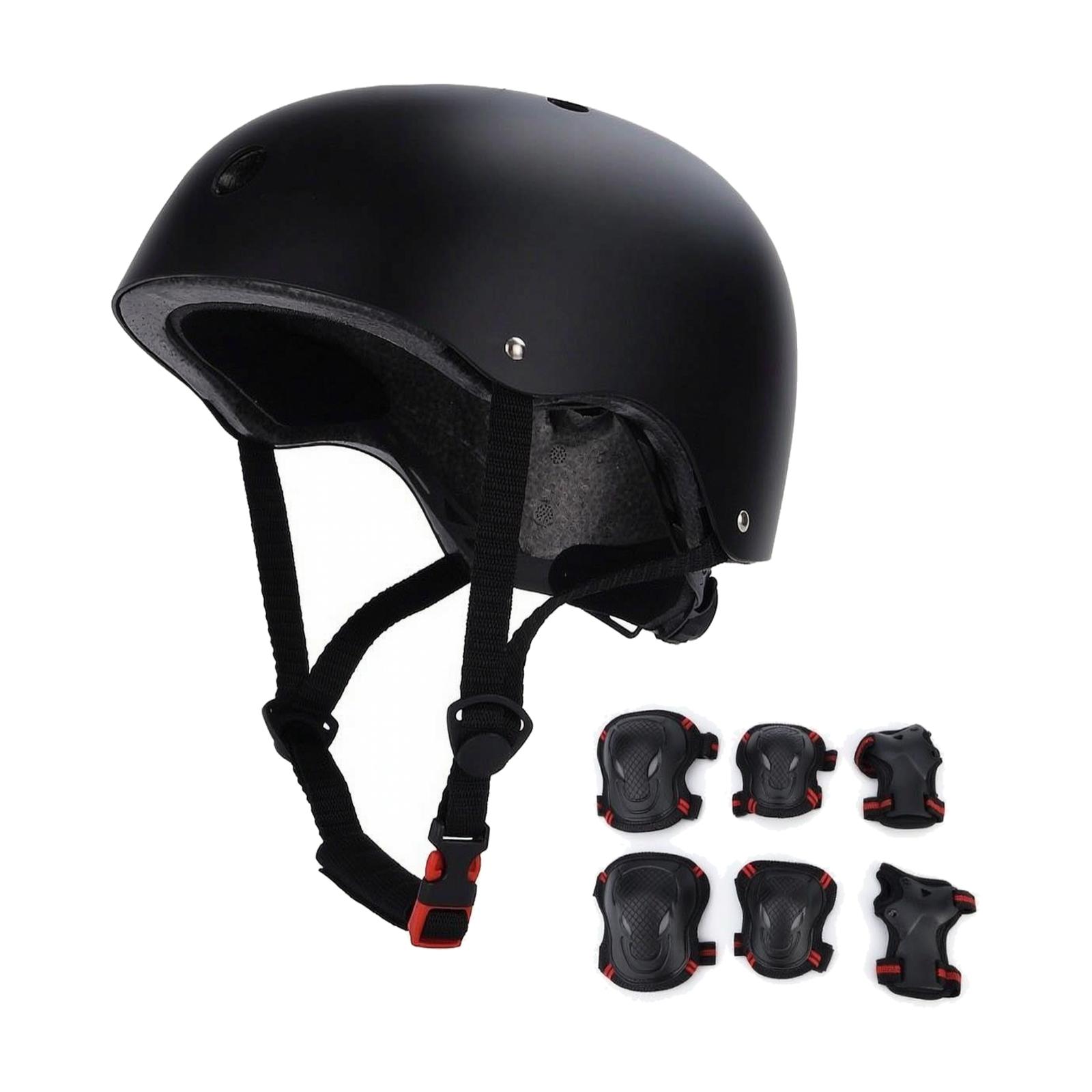 Scooter Helmet Set - หมวกกันน็อคสำหรับกีฬาหลากหลายประเภท สีดำด้าน พร้อมชุดแผ่นรองป้องกัน สำหรับสเก็ตบอร์ด สกู๊ตเตอร์ จักรยาน